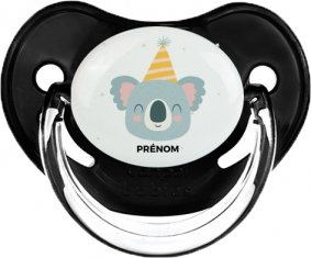 Koala anniversaire + prénom : Sucette Noir classique embout physiologique