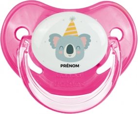 Koala anniversaire + prénom : Sucette Rose classique embout physiologique