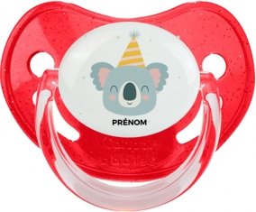 Koala anniversaire + prénom : Sucette Rouge à paillette embout physiologique