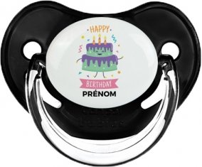 Gâteau anniversaire + prénom : Sucette Noir classique embout physiologique