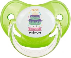 Gâteau anniversaire + prénom : Sucette Vert classique embout physiologique