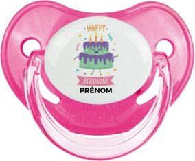 Gâteau anniversaire + prénom : Sucette Rose classique embout physiologique