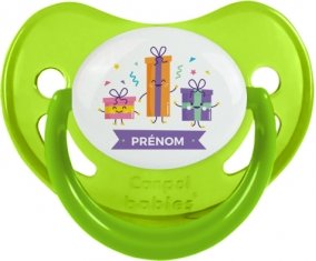 Cadeaux anniversaire style 1 + prénom : Sucette Vert phosphorescente embout physiologique