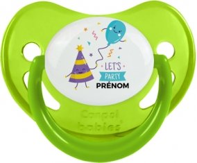 let's party anniversaire + prénom : Sucette Vert phosphorescente embout physiologique