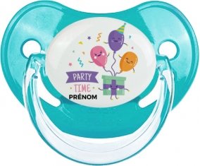 Party time anniversaire + prénom : Sucette Bleue classique embout physiologique