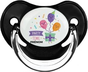 Party time anniversaire + prénom : Sucette Noir classique embout physiologique