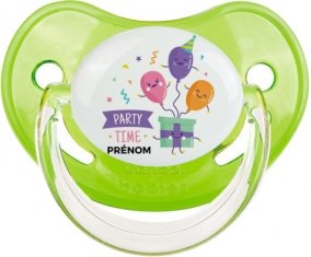 Party time anniversaire + prénom : Sucette Vert classique embout physiologique