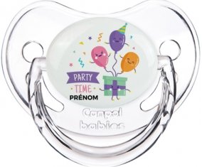 Party time anniversaire + prénom : Sucette Transparent classique embout physiologique