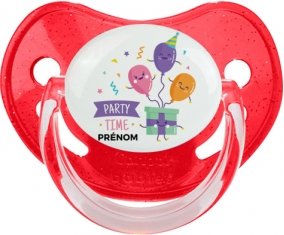 Party time anniversaire + prénom : Sucette Rouge à paillette embout physiologique