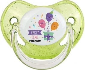 Party time anniversaire + prénom : Sucette Vert à paillette embout physiologique