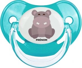 Hippopotame + prénom : Sucette Bleue classique embout physiologique