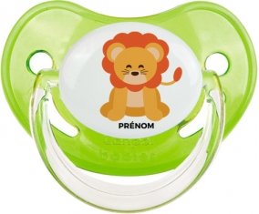 Lion style 3 + prénom : Sucette Vert classique embout physiologique