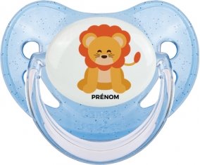 Lion style 3 + prénom : Sucette Bleue à paillette embout physiologique