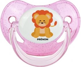 Lion style 3 + prénom : Sucette Rose à paillette embout physiologique