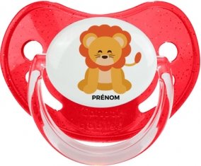 Lion style 3 + prénom : Sucette Rouge à paillette embout physiologique