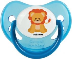 Lion style 3 + prénom : Sucette Bleue phosphorescente embout physiologique