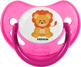 Lion style 3 + prénom : Sucette Rose phosphorescente embout physiologique
