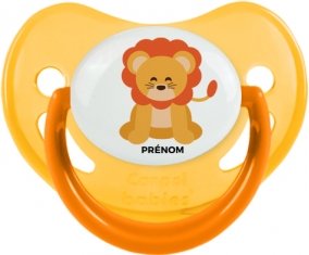 Lion style 3 + prénom : Sucette Jaune phosphorescente embout physiologique