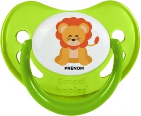 Lion style 3 + prénom : Sucette Vert phosphorescente embout physiologique