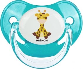 Girafe style 4 + prénom : Sucette Bleue classique embout physiologique