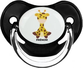 Girafe style 4 + prénom : Sucette Noir classique embout physiologique