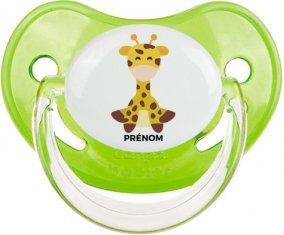 Girafe style 4 + prénom : Sucette Vert classique embout physiologique