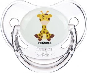 Girafe style 4 + prénom : Sucette Transparent classique embout physiologique