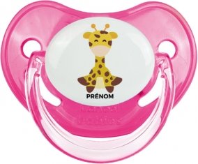 Girafe style 4 + prénom : Sucette Rose classique embout physiologique