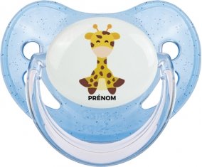 Girafe style 4 + prénom : Sucette Bleue à paillette embout physiologique