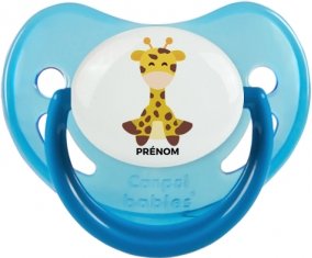 Girafe style 4 + prénom : Sucette Bleue phosphorescente embout physiologique