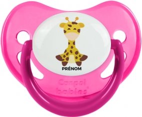 Girafe style 4 + prénom : Sucette Rose phosphorescente embout physiologique