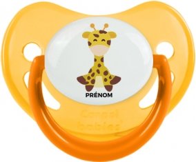 Girafe style 4 + prénom : Sucette Jaune phosphorescente embout physiologique