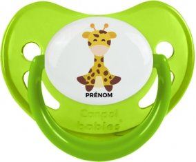 Girafe style 4 + prénom : Sucette Vert phosphorescente embout physiologique