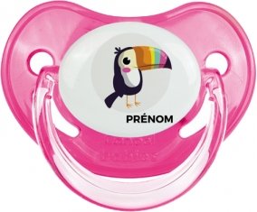Toucan + prénom : Sucette Rose classique embout physiologique