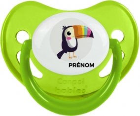 Toucan + prénom : Sucette Vert phosphorescente embout physiologique