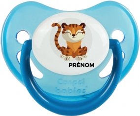 Tigre style 1 + prénom : Sucette Bleue phosphorescente embout physiologique