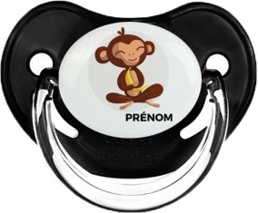 Singe style 3 + prénom : Sucette Noir classique embout physiologique