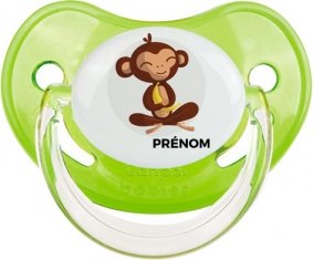 Singe style 3 + prénom : Sucette Vert classique embout physiologique