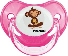 Singe style 3 + prénom : Sucette Rose classique embout physiologique