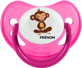 Singe style 3 + prénom : Sucette Rose phosphorescente embout physiologique