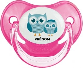 3 hiboux + prénom : Sucette Rose classique embout physiologique