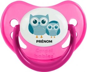 3 hiboux + prénom : Sucette Rose phosphorescente embout physiologique