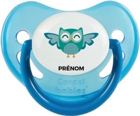 hibou rigolo + prénom : Sucette Bleue phosphorescente embout physiologique