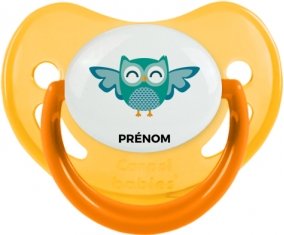 hibou rigolo + prénom : Sucette Jaune phosphorescente embout physiologique