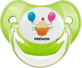 Gâteau ballon anniversaire + prénom : Sucette Vert classique embout physiologique