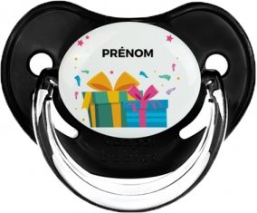 Cadeaux anniversaire style 2 + prénom : Sucette Noir classique embout physiologique