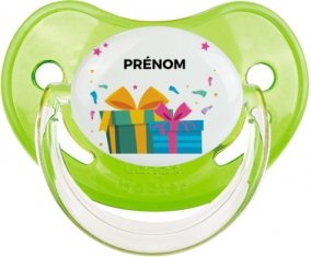 Cadeaux anniversaire style 2 + prénom : Sucette Vert classique embout physiologique
