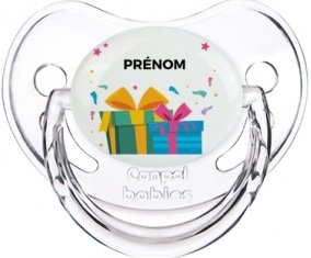 Cadeaux anniversaire style 2 + prénom : Sucette Transparent classique embout physiologique