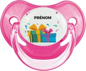 Cadeaux anniversaire style 2 + prénom : Sucette Rose classique embout physiologique