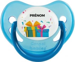Cadeaux anniversaire style 2 + prénom : Sucette Bleue phosphorescente embout physiologique